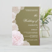 Hochzeit von Olivgrün und Rosa Einladung (Stehend Vorderseite)