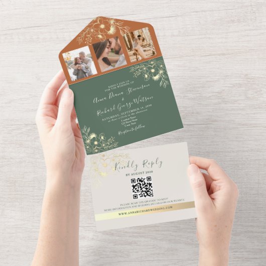 Hochzeit von Olivgrün und Terracotta All In One Einladung (Abreißen)