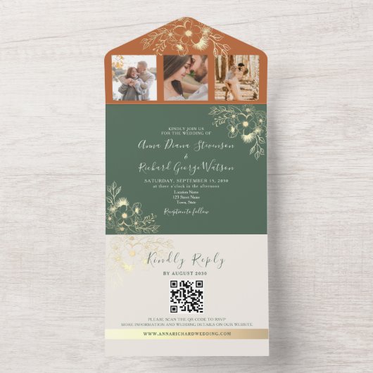 Hochzeit von Olivgrün und Terracotta All In One Einladung (Innen Boden)