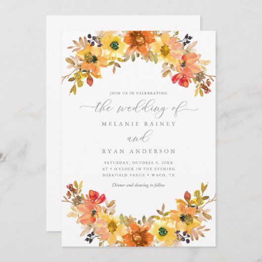 Hochzeit von Orange und Gelbfall Einladung (Vorne/Hinten)