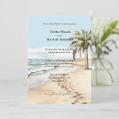 Hochzeit von Palmen Beach Ocean Einladung (Stehend Vorderseite)