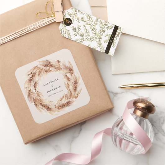 Hochzeit von Pampas-Gras in Böhmen Quadratischer Aufkleber (Schenken)