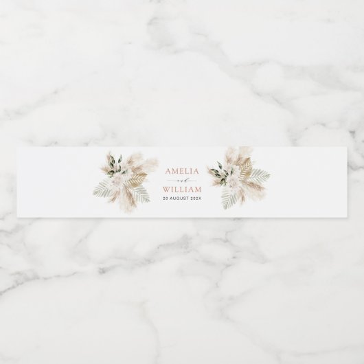 Hochzeit von Pampas und Grünpflanzen Wasserflaschenetikett (Einzelnes Label)