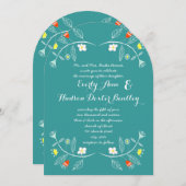 Hochzeit von Pfefferminze und Korallengarten Einladung (Vorne/Hinten)