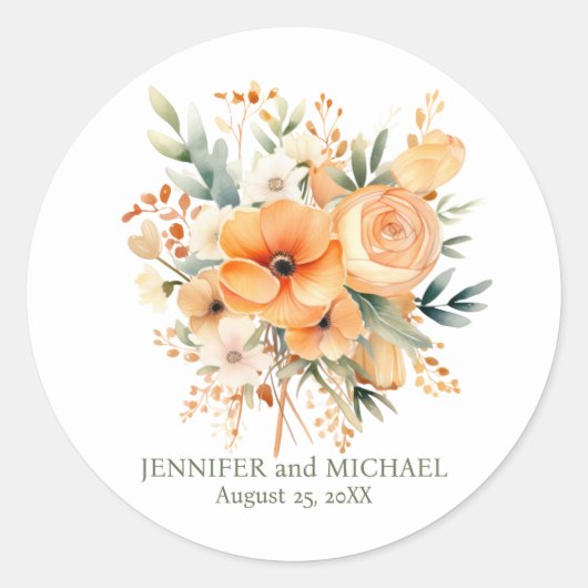 Hochzeit von Pfirsich und Grüner Flora Runder Aufkleber (Vorderseite)