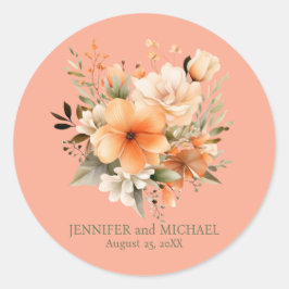 Hochzeit von Pfirsich und Grüner Flora Runder Aufkleber