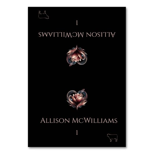 Hochzeit von Platzkarten-Meat Icon-Rose mit Herz Tischnummer (Vorderseite)