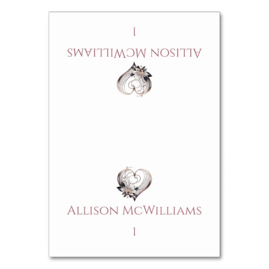 Hochzeit von Platzkarten - Modernes rosa Herz mit  Tischnummer (Vorderseite)