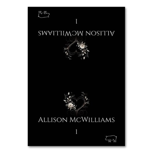 Hochzeit von Platzkarten-Pork Icon-Blume mit Herz Tischnummer (Vorderseite)