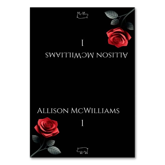 Hochzeit von Platzkarten-Single Rote Rose-Schweine Tischnummer (Vorderseite)