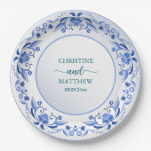 Hochzeit von Porzellan Blue Floral Pappteller (Vorderseite)