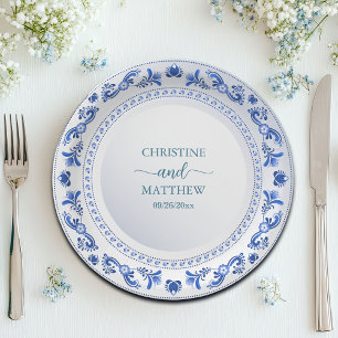 Hochzeit von Porzellan Blue Floral Pappteller