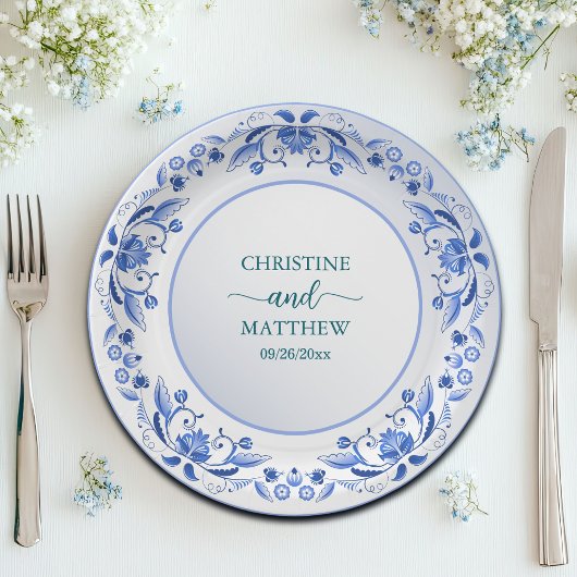 Hochzeit von Porzellan Blue Floral Pappteller