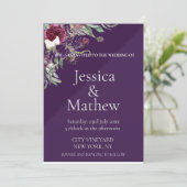 Hochzeit von Purple-Blumen Einladung (Stehend Vorderseite)