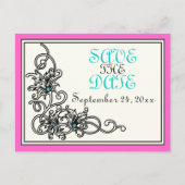 Hochzeit von Reben in Rosa Türkis geblüht Datum sp Ankündigungspostkarte (Vorderseite)