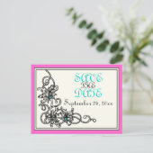 Hochzeit von Reben in Rosa Türkis geblüht Datum sp Ankündigungspostkarte (Stehend Vorderseite)