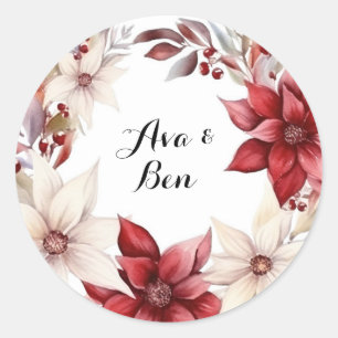 Hochzeit von Red and White Poinsettia Wreath Runder Aufkleber