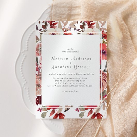 Hochzeit von Red Blush Bloral Rose Einladung