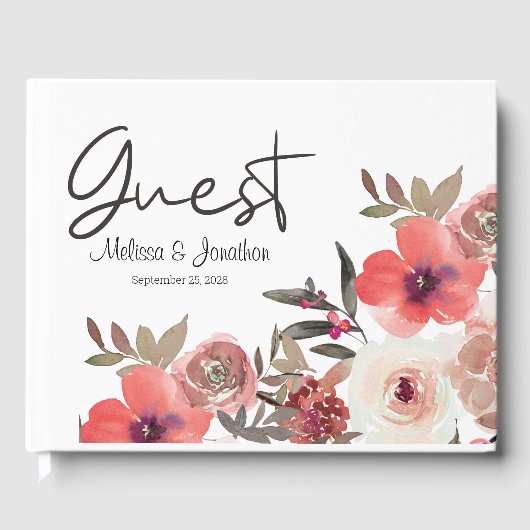 Hochzeit von Red Blush Bloral Rose Gästebuch (Vorderseite)