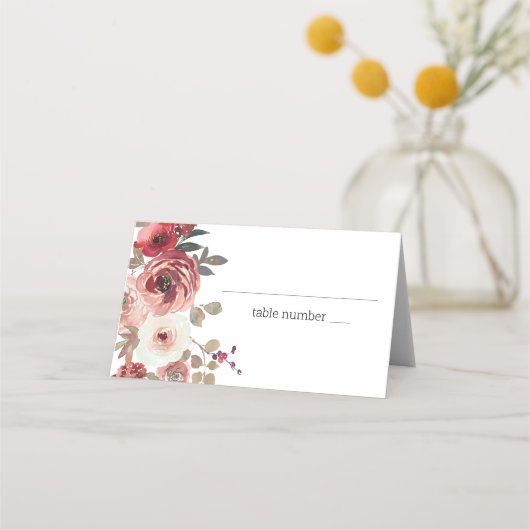 Hochzeit von Red Blush Bloral Rose Platzkarte (Vorderseite)