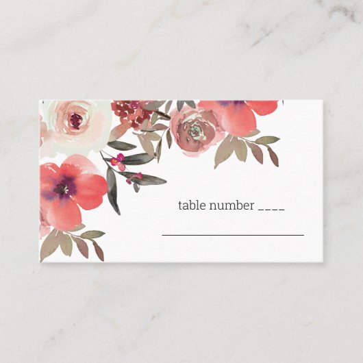 Hochzeit von Red Blush Bloral Rose Platzkarte (Vorderseite)