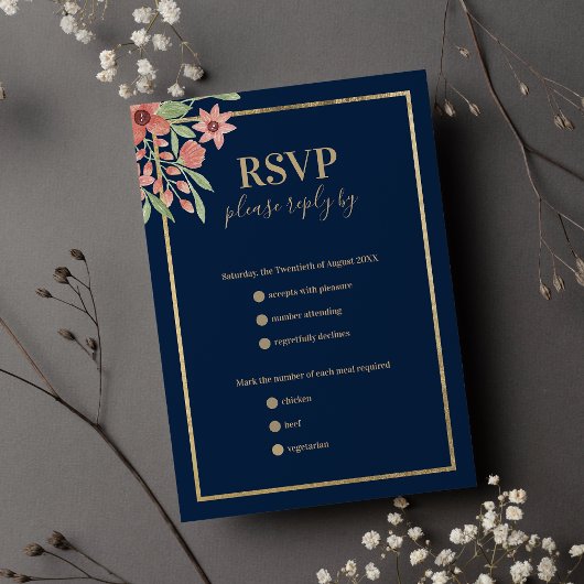 Hochzeit von Rosa-Blütenmeer RSVP Karte