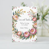 Hochzeit von Rosa Peony und Gelbflora Dankeskarte (Stehend Vorderseite)