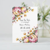 Hochzeit von Rosa Peony und Gelbflora Save The Date (Stehend Vorderseite)