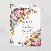 Hochzeit von Rosa Peony und Gelbflora Save The Date (Vorne/Hinten)