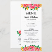 Hochzeit von Rosa und Gelb Menükarte (Vorne/Hinten)