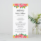 Hochzeit von Rosa und Gelb Menükarte (Stehend Vorderseite)