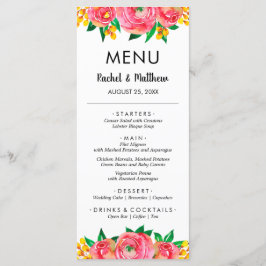 Hochzeit von Rosa und Gelb Menükarte