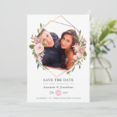 Hochzeit von Rose-Gold- und Blush-Geometric-Foto Save The Date (Stehend Vorderseite)