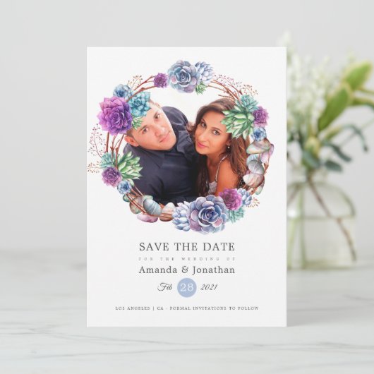 Hochzeit von Rose-Gold- und Blush-Geometric-Foto Save The Date (Stehend Vorderseite)