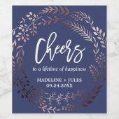 Hochzeit von Rose Gold und Marine "Cheers" Weinetikett (Einzelnes Label)