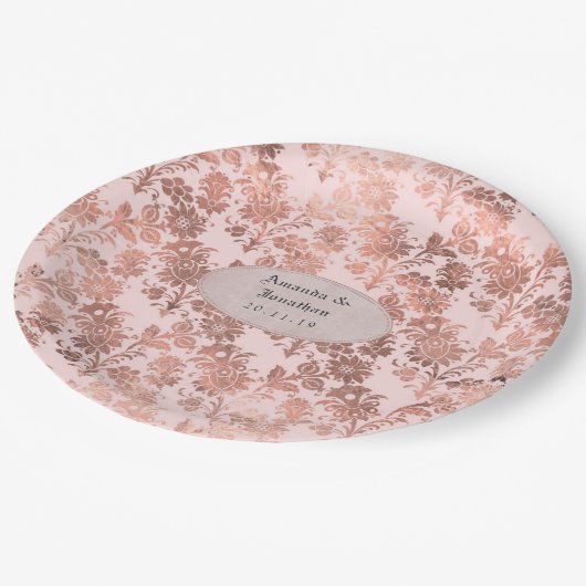 Hochzeit von Rose und Blütenblättern Pappteller (Schrägansicht)