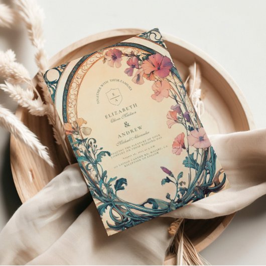 Hochzeit von Rost Blue Bloom Einladung