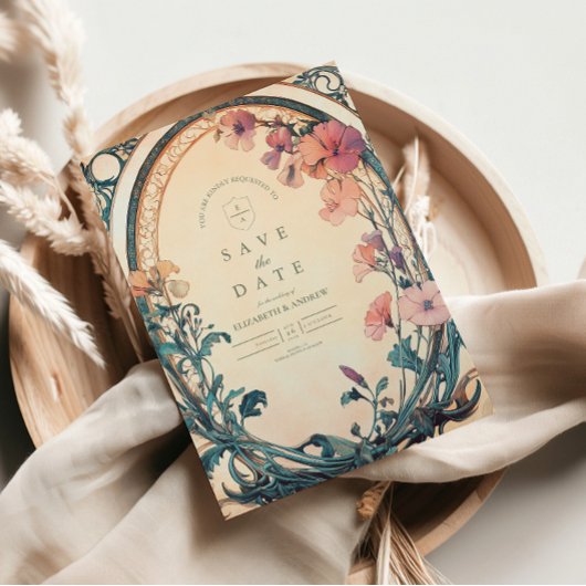 Hochzeit von Rost Blue Bloom Save The Date