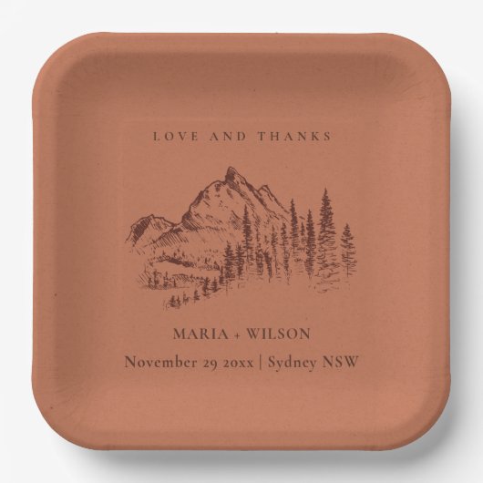 Hochzeit von Rost-Orange-Pine-Wald Pappteller (Vorderseite)