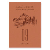 Hochzeit von Rost-Orange-Pine-Wald Tischnummer (Rückseite)