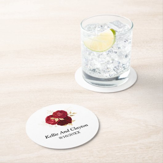 Hochzeit von Rot und Gold Runder Pappuntersetzer (Vor Ort)