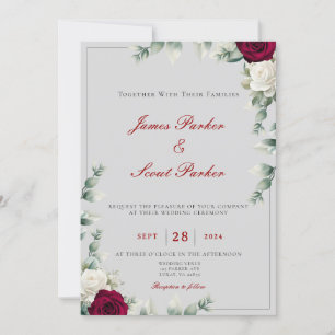 Hochzeit von Rot und Weiß-Rose Einladung
