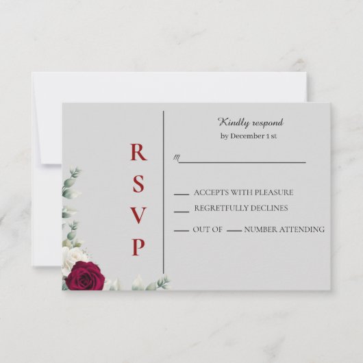Hochzeit von Rot und Weiß-Rose RSVP Karte (Vorderseite)
