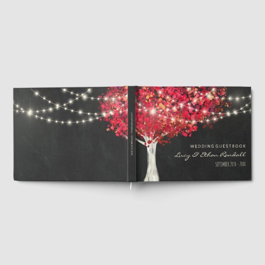 Hochzeit von Rotbäumen und Lichtern Gästebuch (Voll)