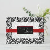 Hochzeit von Rotdamast Einladung (Stehend Vorderseite)