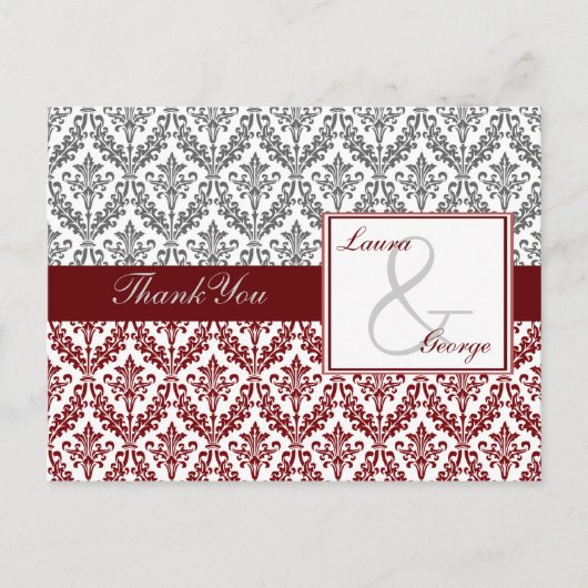 Hochzeit von Rotdamast Vielen Dank Postkarte (Vorderseite)