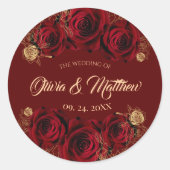 Hochzeit von rote Rose und Gold-Blume Runder Aufkleber (Vorderseite)