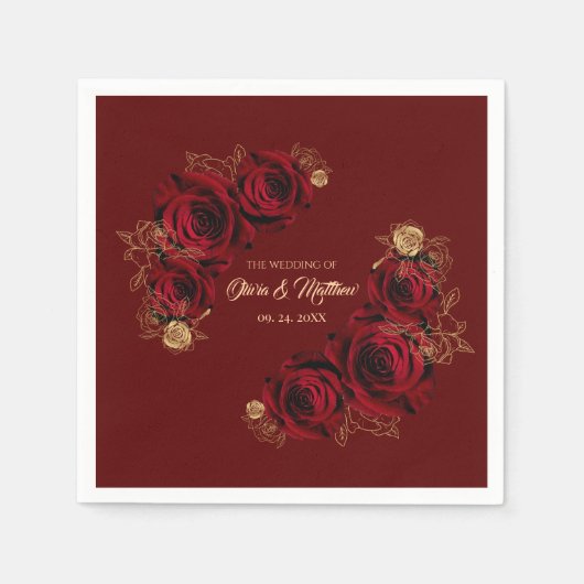 Hochzeit von rote Rose und Gold Serviette (Vorderseite)