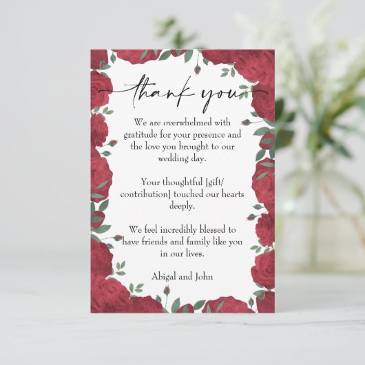Hochzeit von rote Rosen Dankeskarte (Stehend Vorderseite)