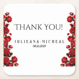Hochzeit von rote Rosen Rechteckiger Pappuntersetzer